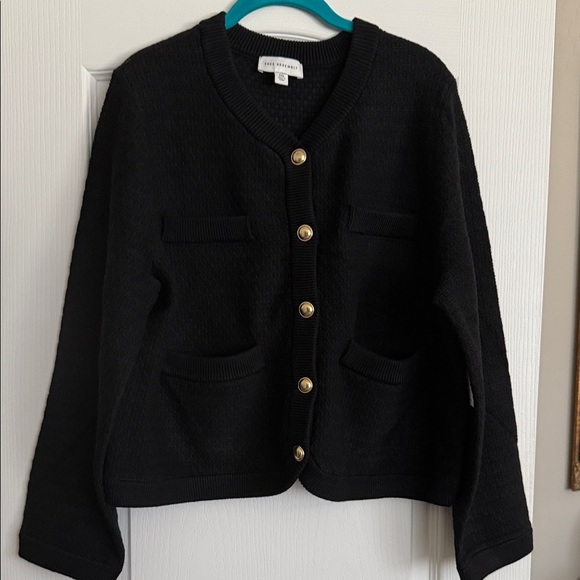 Chic Black Cardigan with Gold Buttons - Picture 1 of 5